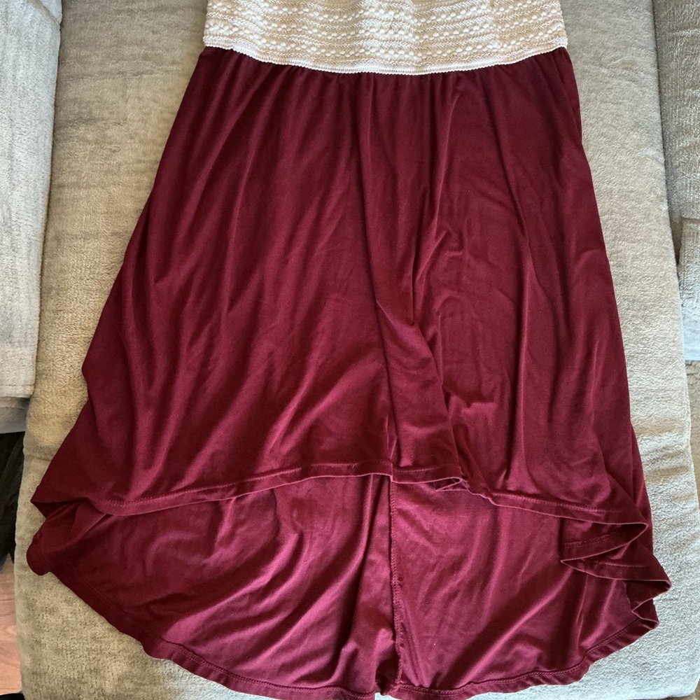 Maroon Smocked-Waist Flowy Skirt – Size M/L (Adjustable)